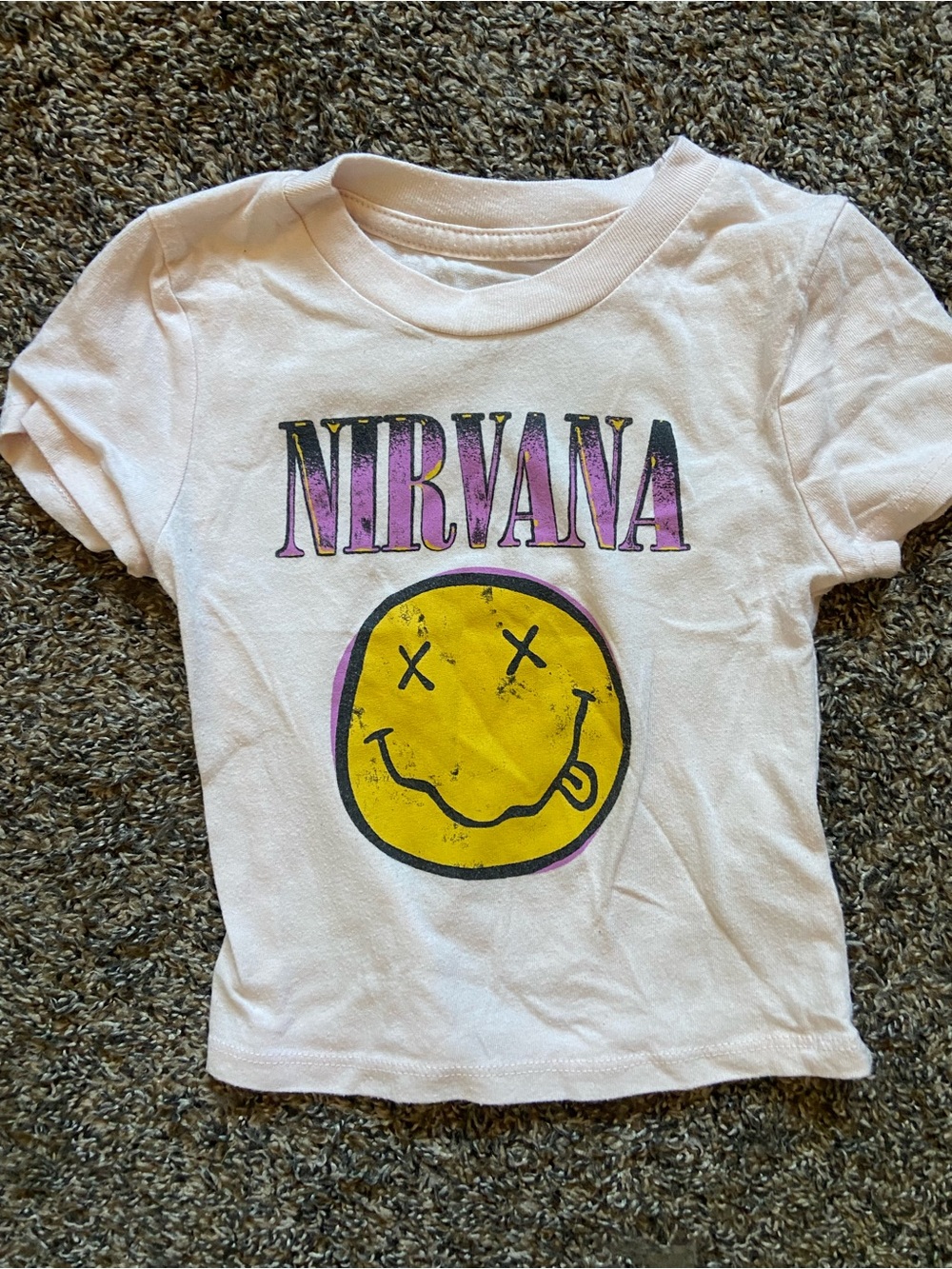 NIRVANA Kids White Tee with Yellow Smiley and Purple Logo